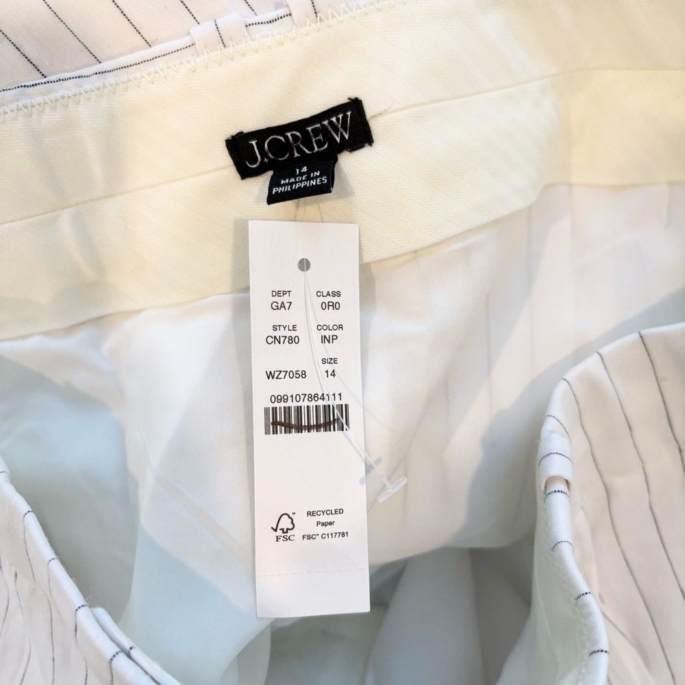 NWT J. Crew Pleated Tapered Pant Pinstripe Linen-viscose Blend Ivory Navy - Picture 4 of 6